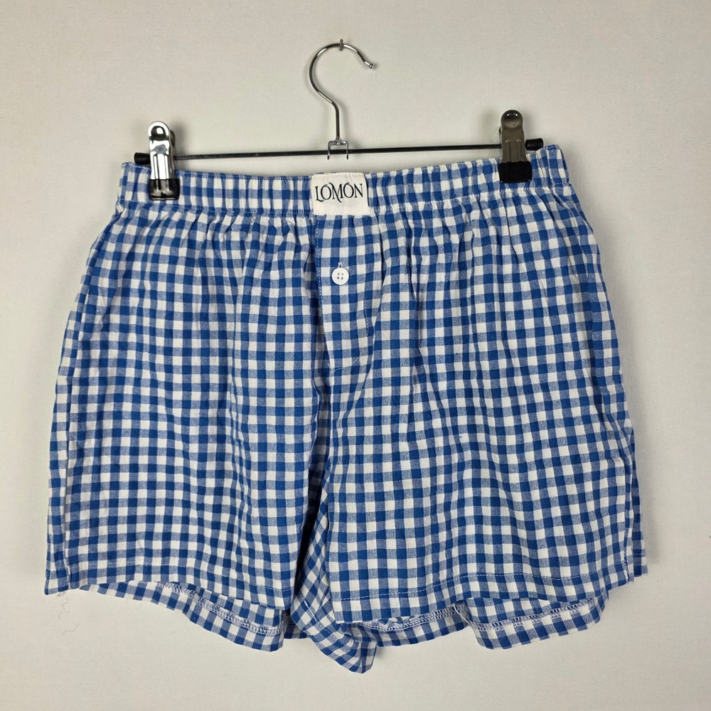 LOMON Womens Blue White Gingham Cotton Pajama Shorts Size S NWT
